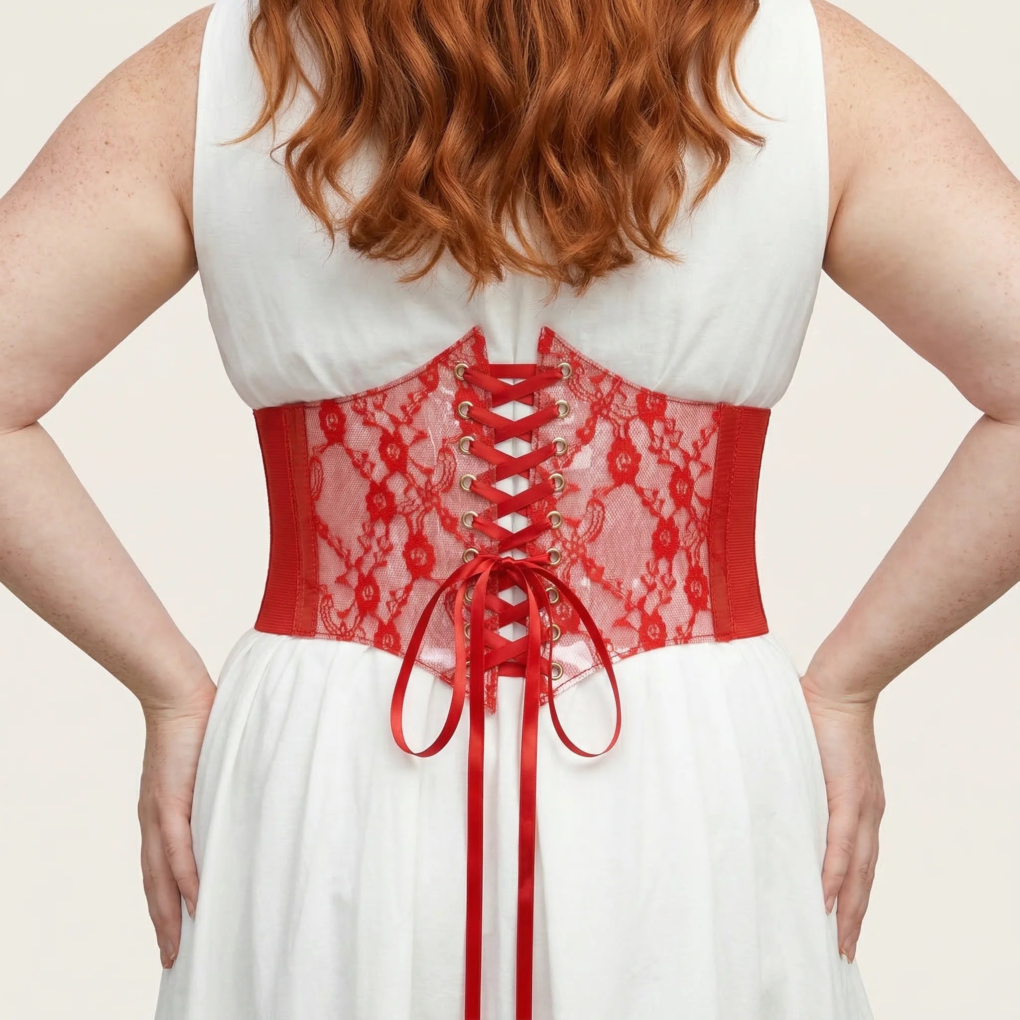 Ceinture Corset Dentelle Rouge - Vue dos (plus-size)