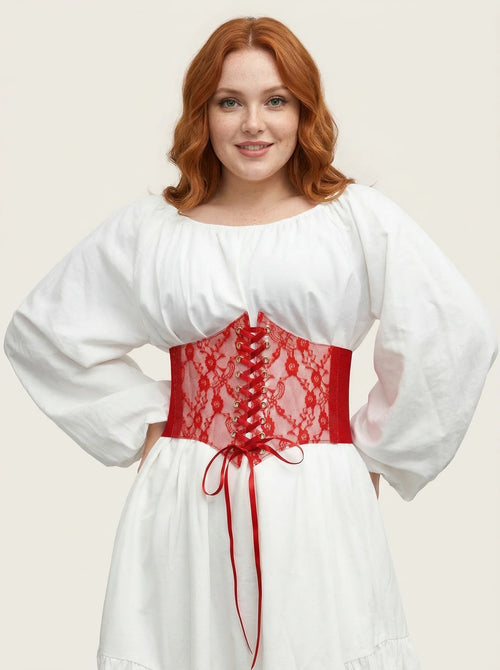 Ceinture Corset Dentelle Rouge - Vue principale (plus-size)