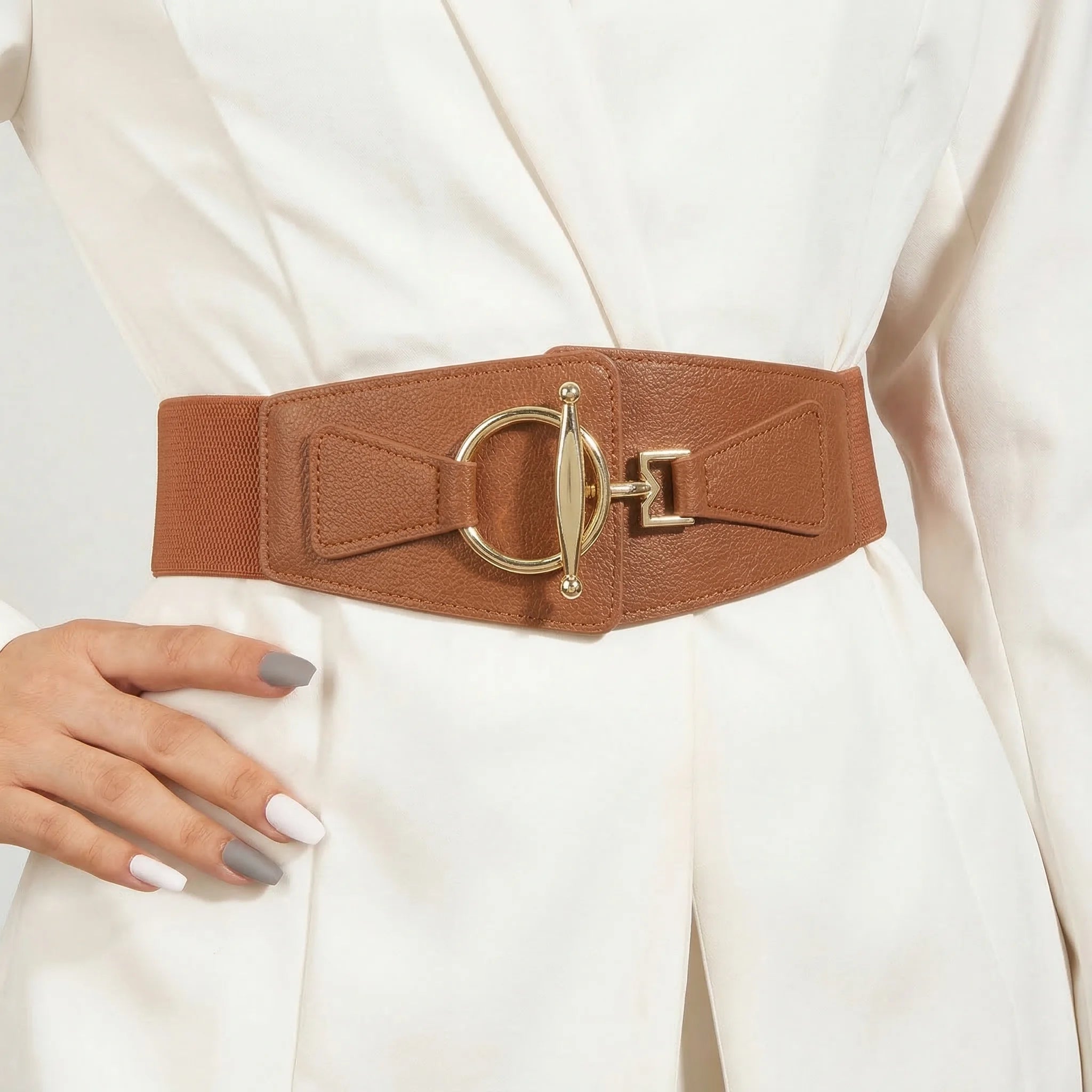 Ceinture Corset Élastique Marron - Vue face (petite)
