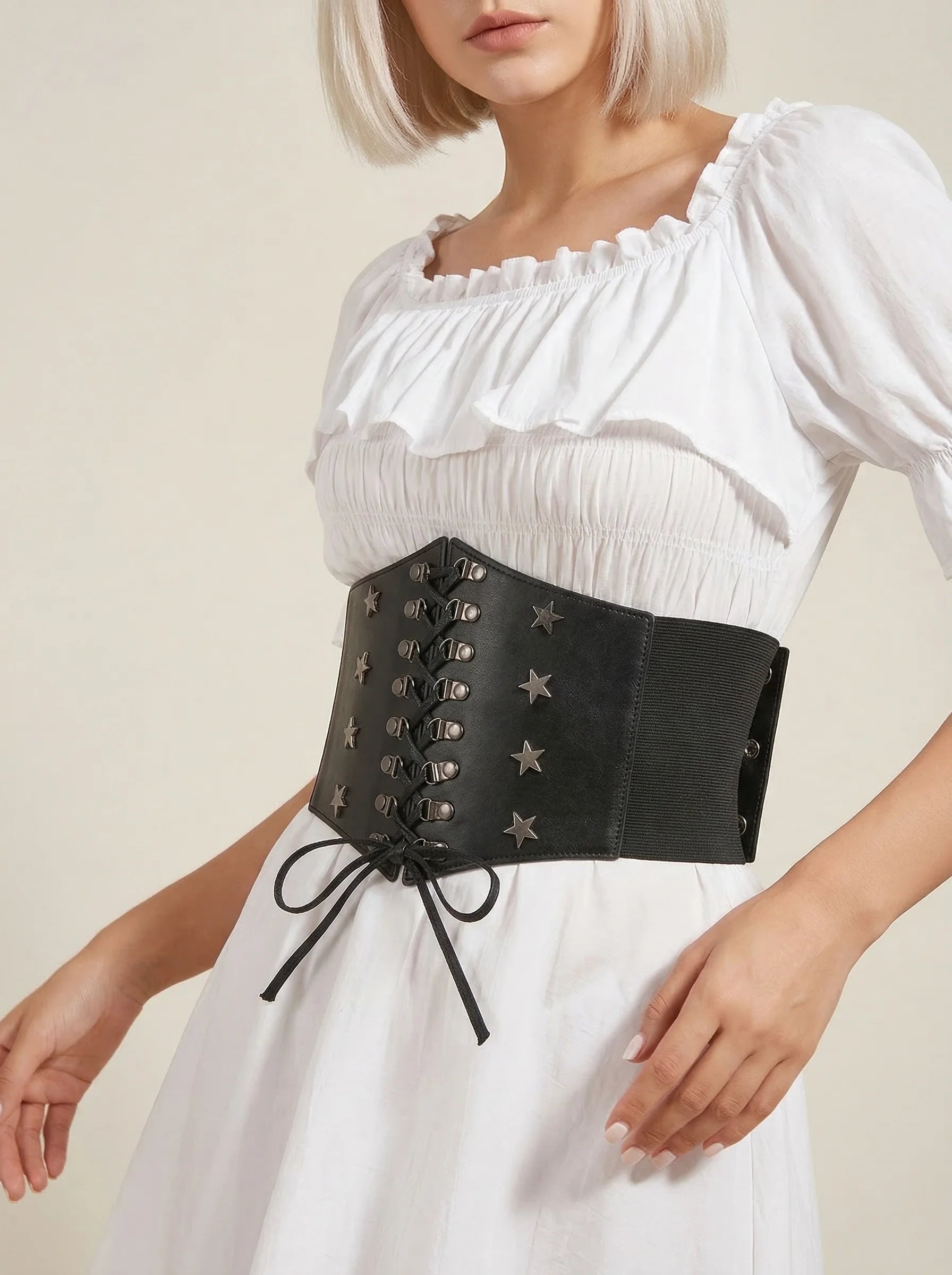 Ceinture Corset Élastique Noire - Vue mouvement (petite)