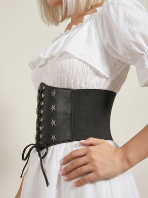 Ceinture Corset Élastique Noire - Vue profil (petite)