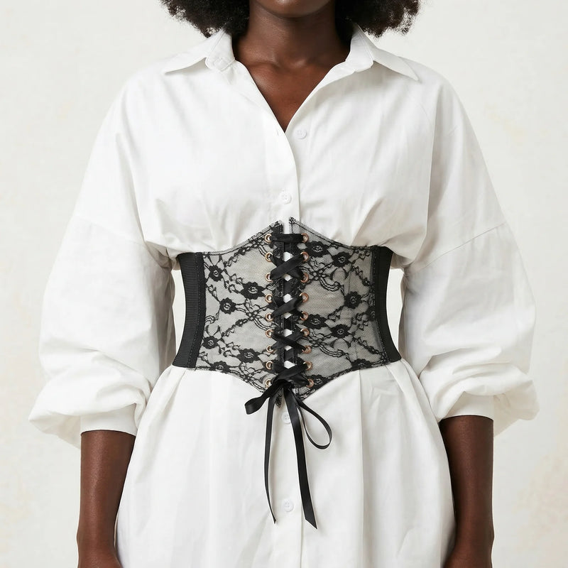 Ceinture Corset en Dentelle Noire - Vue face (curvy)