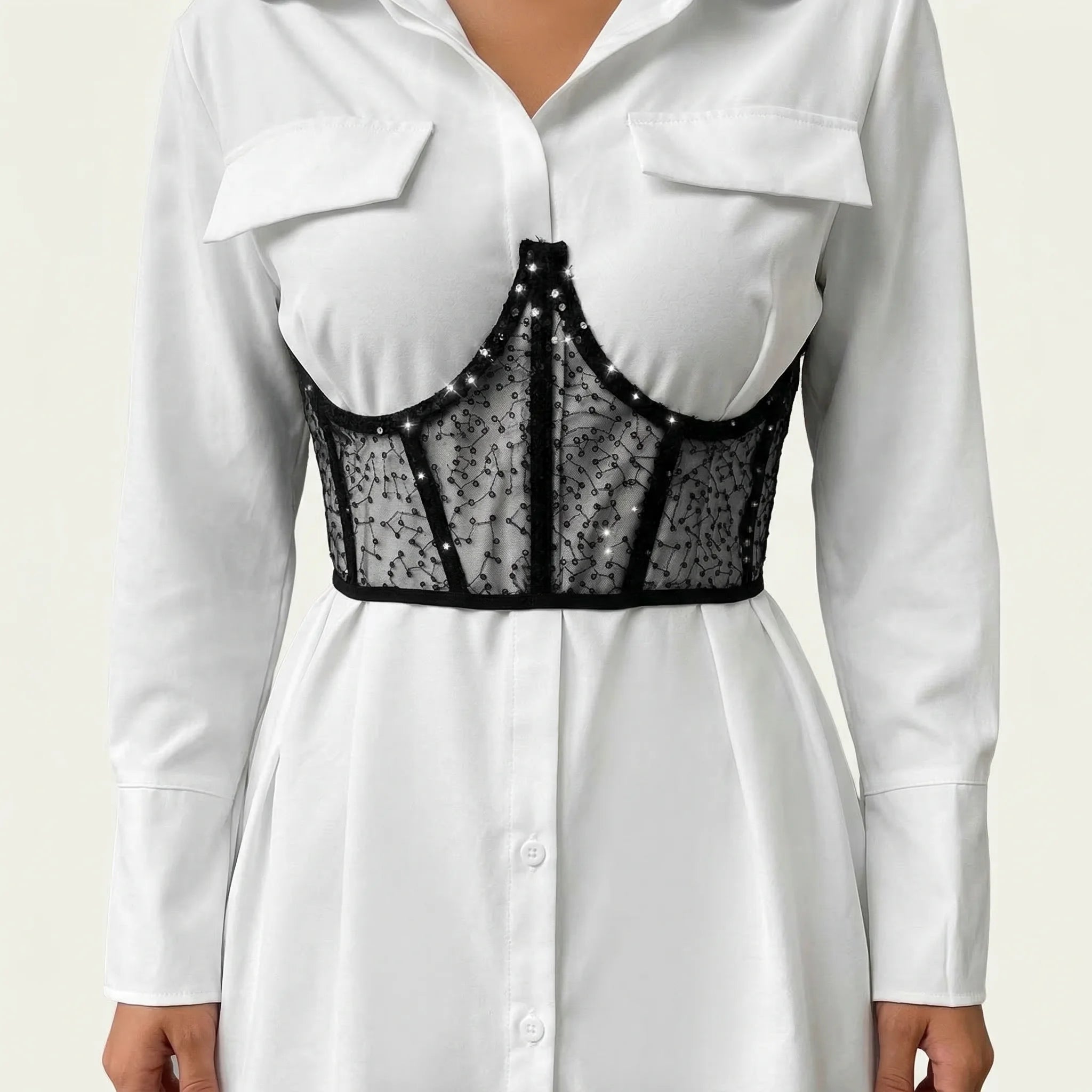 Ceinture Corset en Tulle Brodé - Vue face (petite)