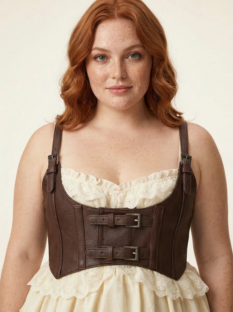 Ceinture Corset Marron à Bretelles - Vue principale (plus-size)