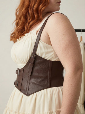 Ceinture Corset Marron à Bretelles - Vue profil (plus-size)