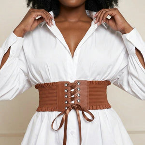Ceinture Corset Marron à Lacets - Vue face (curvy)