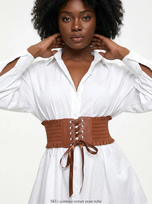 Ceinture Corset Marron à Lacets - Vue principale (curvy)