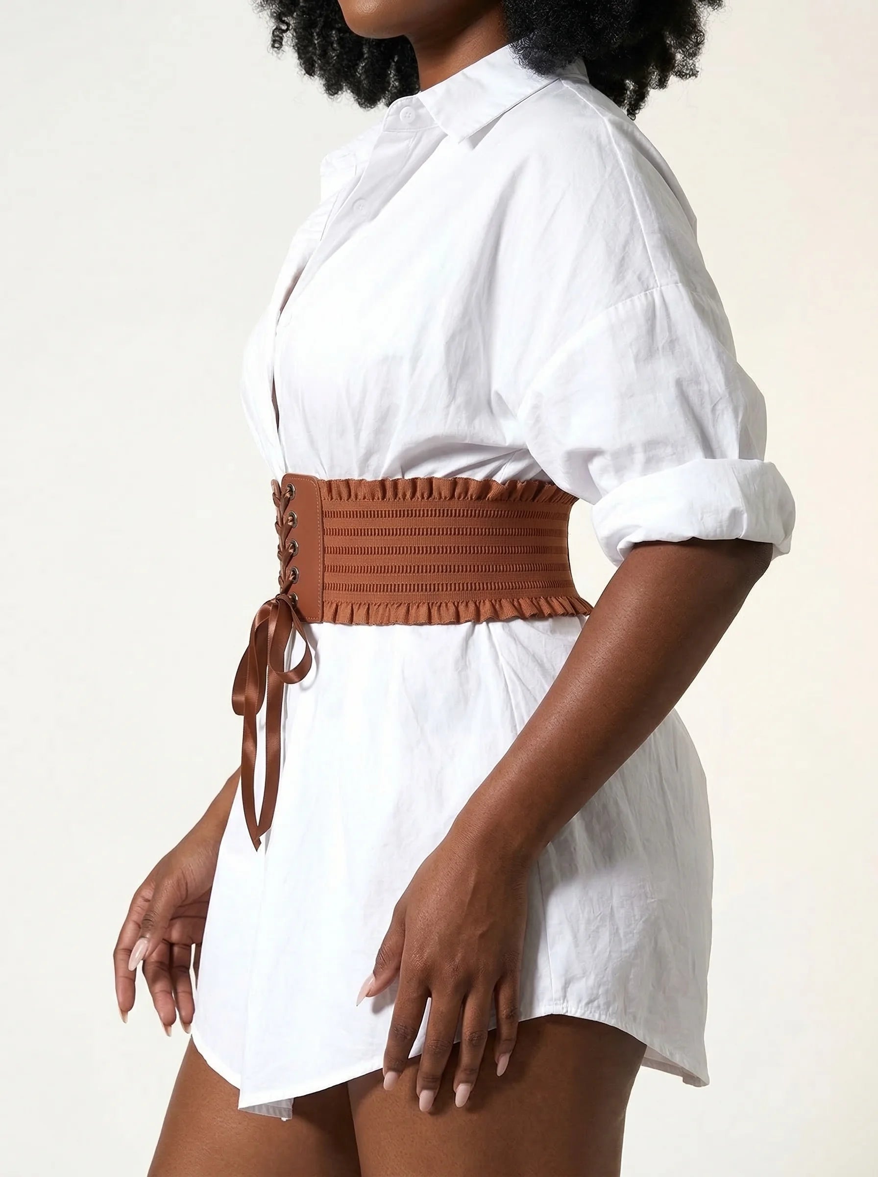 Ceinture Corset Marron à Lacets - Vue profil (curvy)