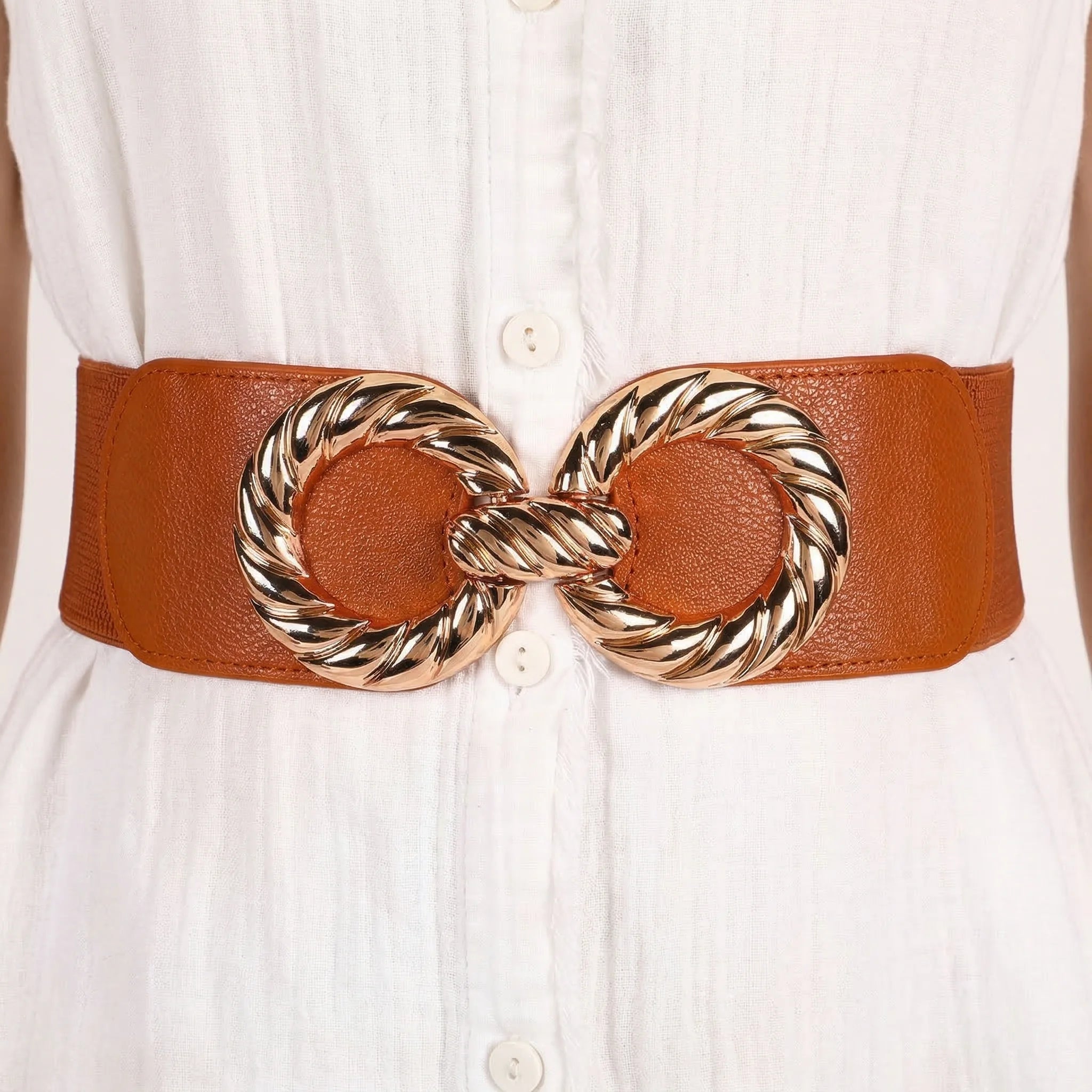 Ceinture Corset Marron Bouclée - Vue face (petite)