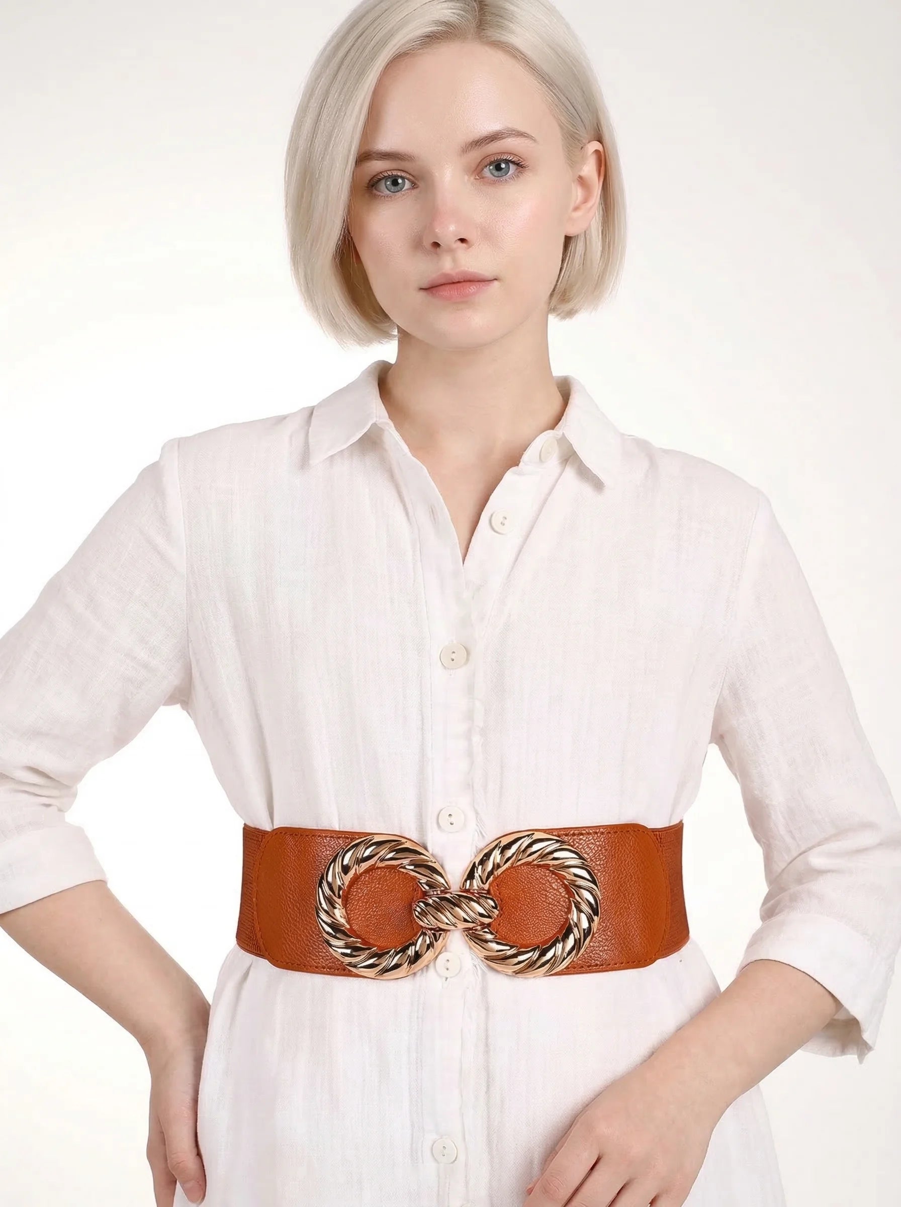 Ceinture Corset Marron Bouclée - Vue principale (petite)