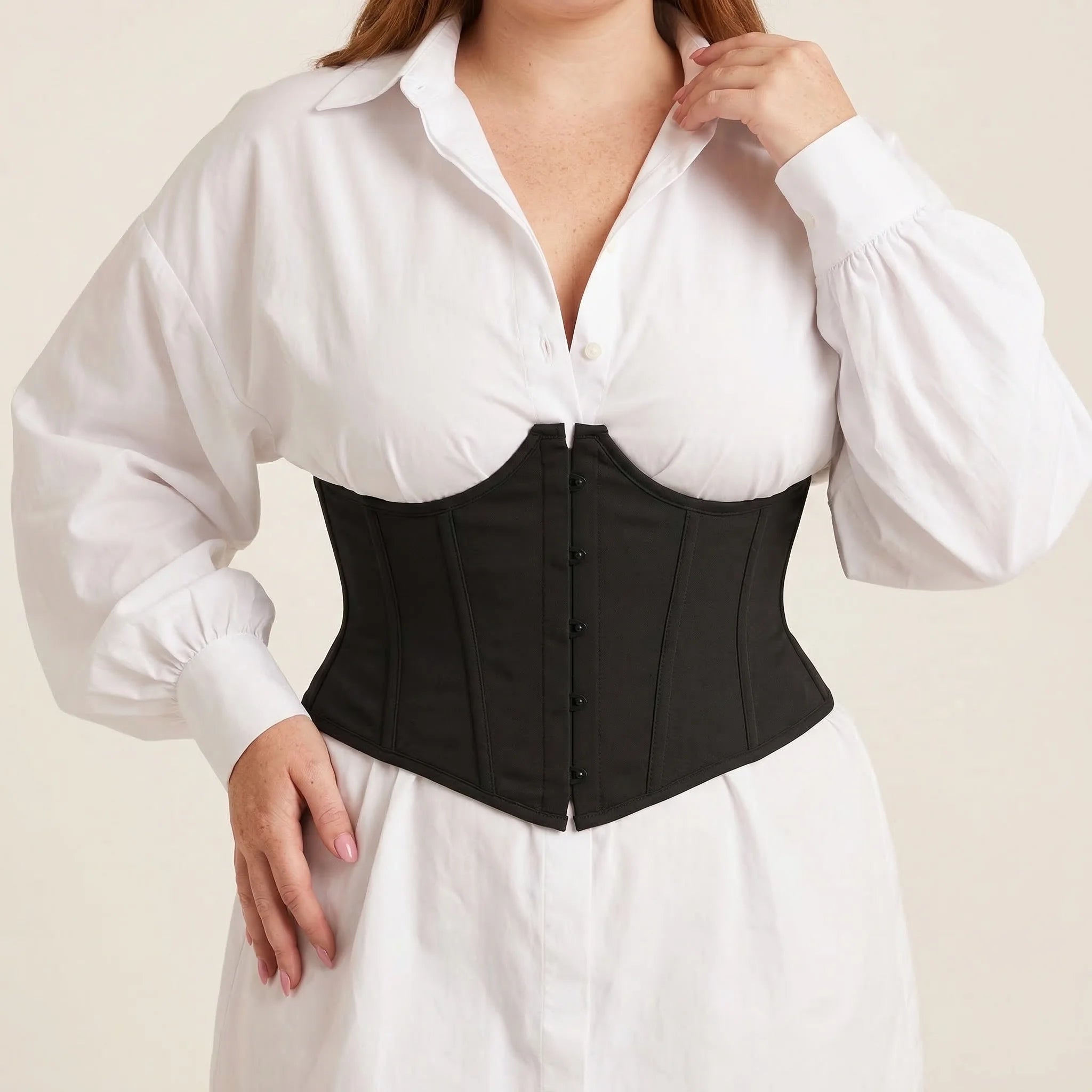 Ceinture Corset Noire à Agrafes - Vue face (plus-size)