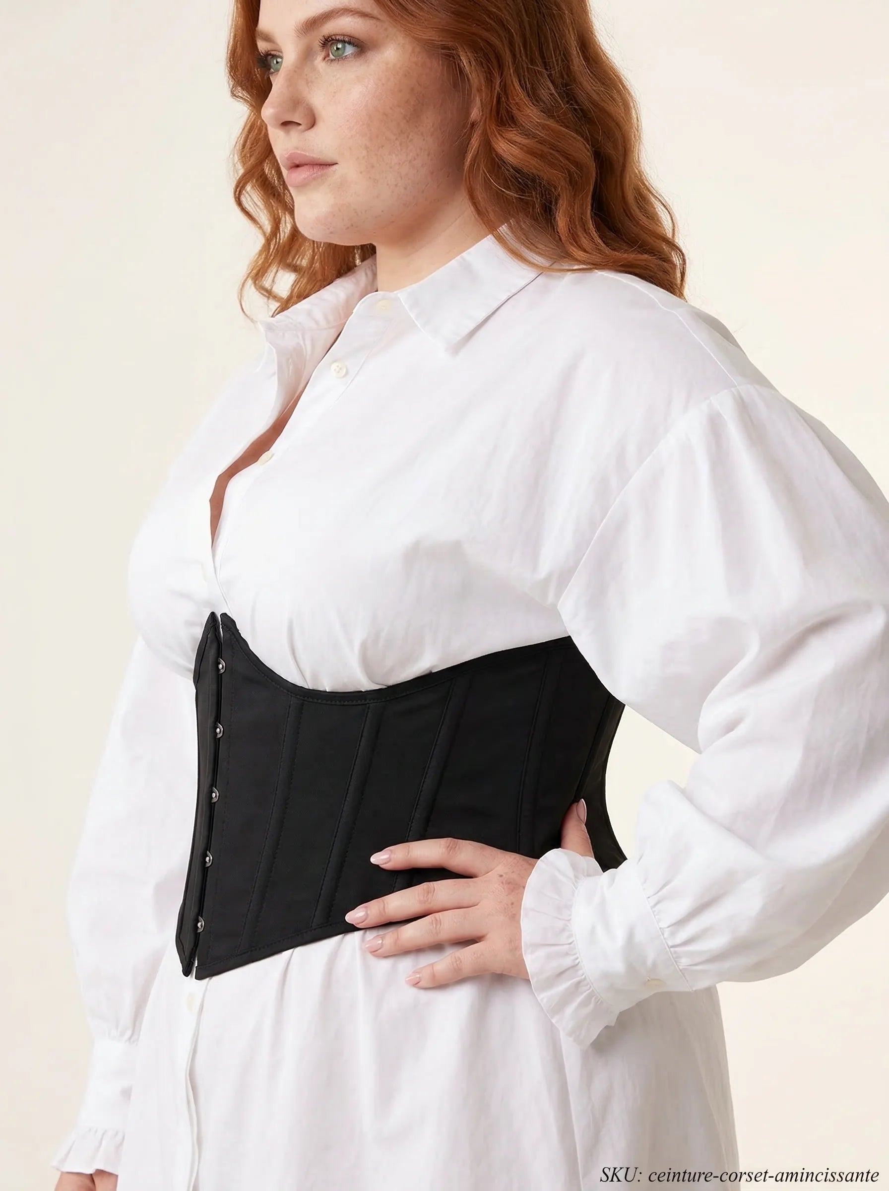 Ceinture Corset Noire à Agrafes - Vue profil (plus-size)