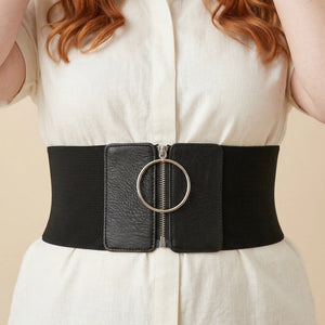 Ceinture Corset Noire à Anneau - Vue face (plus-size)