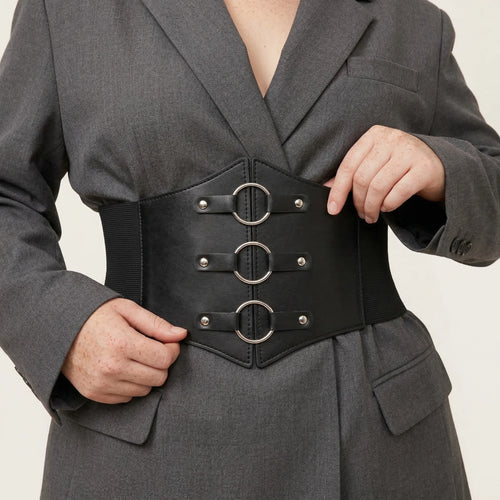 Ceinture Corset Noire à Anneaux - Vue face (plus-size)
