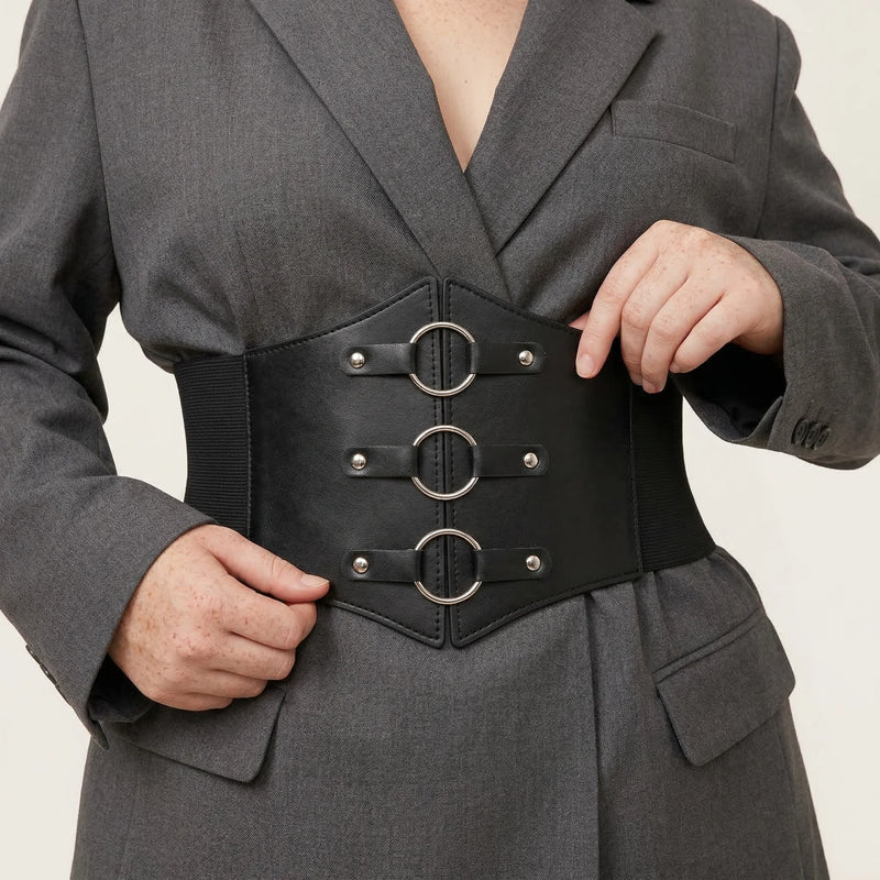 Ceinture Corset Noire à Anneaux - Vue face (plus-size)
