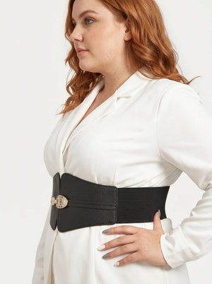 Ceinture Corset Noire à Boucle Dorée - Vue profil (plus-size)