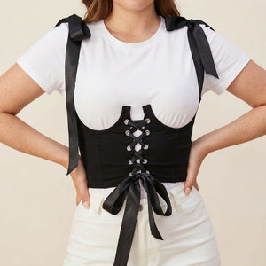 Ceinture Corset Noire à Bretelles - Vue face (plus-size)