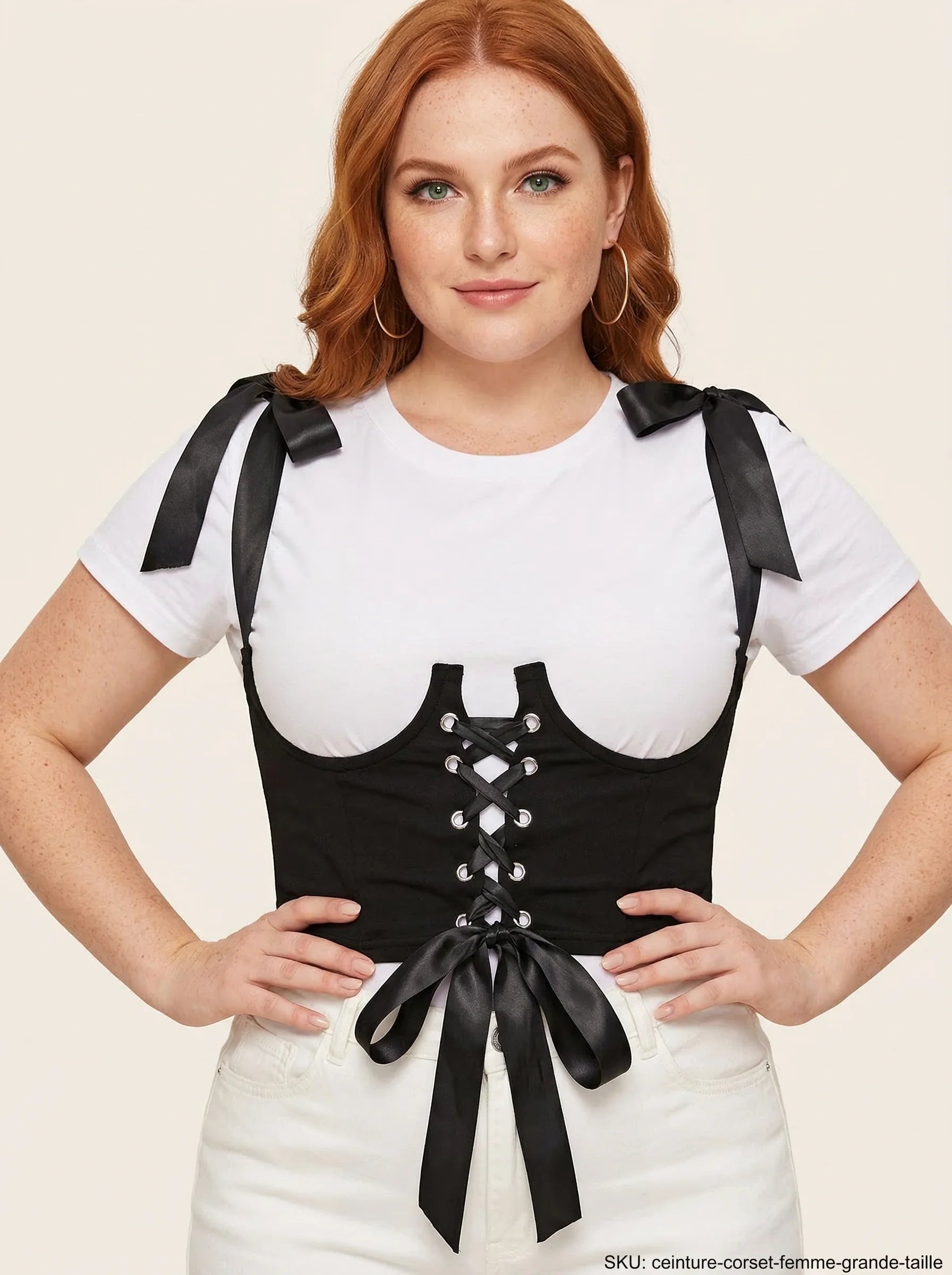 Ceinture Corset Noire à Bretelles - Vue principale (plus-size)