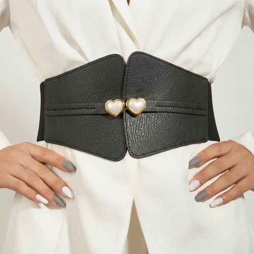 Ceinture Corset Noire à Cœurs - Vue face (moyenne)