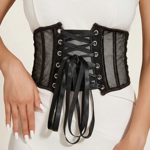 Ceinture Corset Noire à Laçage - Vue face (moyenne)