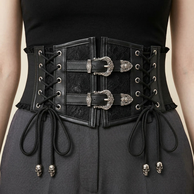 Ceinture Corset Noire à Lacets - Vue face (petite)