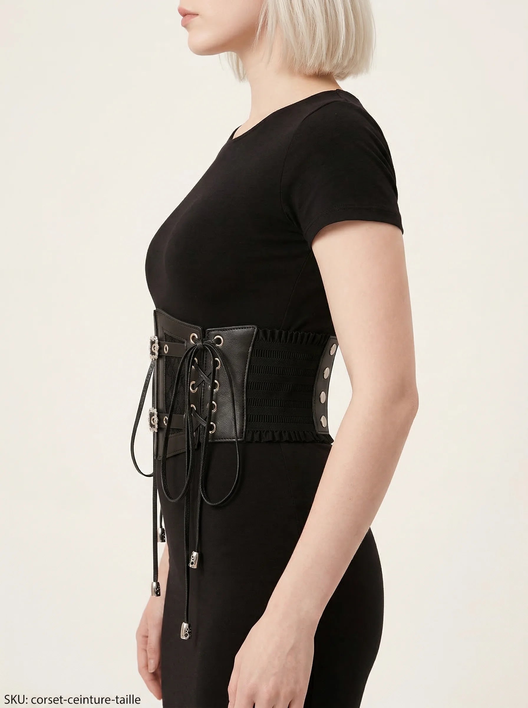 Ceinture Corset Noire à Lacets - Vue profil (petite)