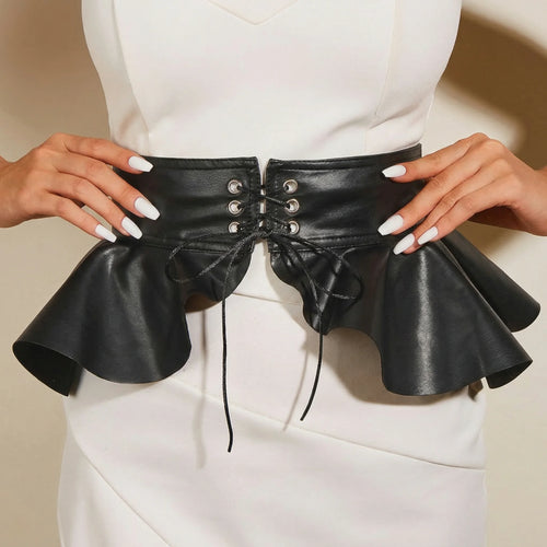 Ceinture Corset Noire à Volants - Vue face (moyenne)