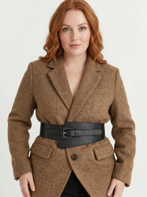 Ceinture Corset Noire Effet Croco - Vue principale (plus-size)