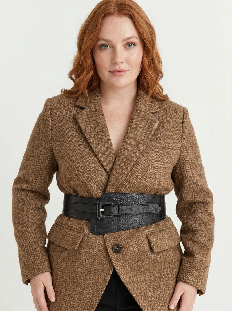 Ceinture Corset Noire Effet Croco - Vue principale (plus-size)