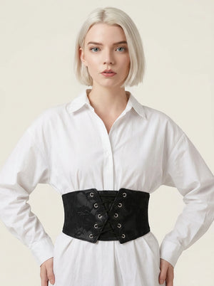 Ceinture Corset Noire en Dentelle - Vue principale (petite)
