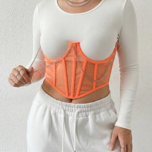 Ceinture Corset Orange à Chaîne - Vue face (plus-size)