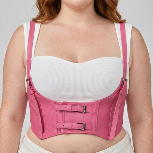 Ceinture Corset Rose à Bretelles - Vue face (plus-size)