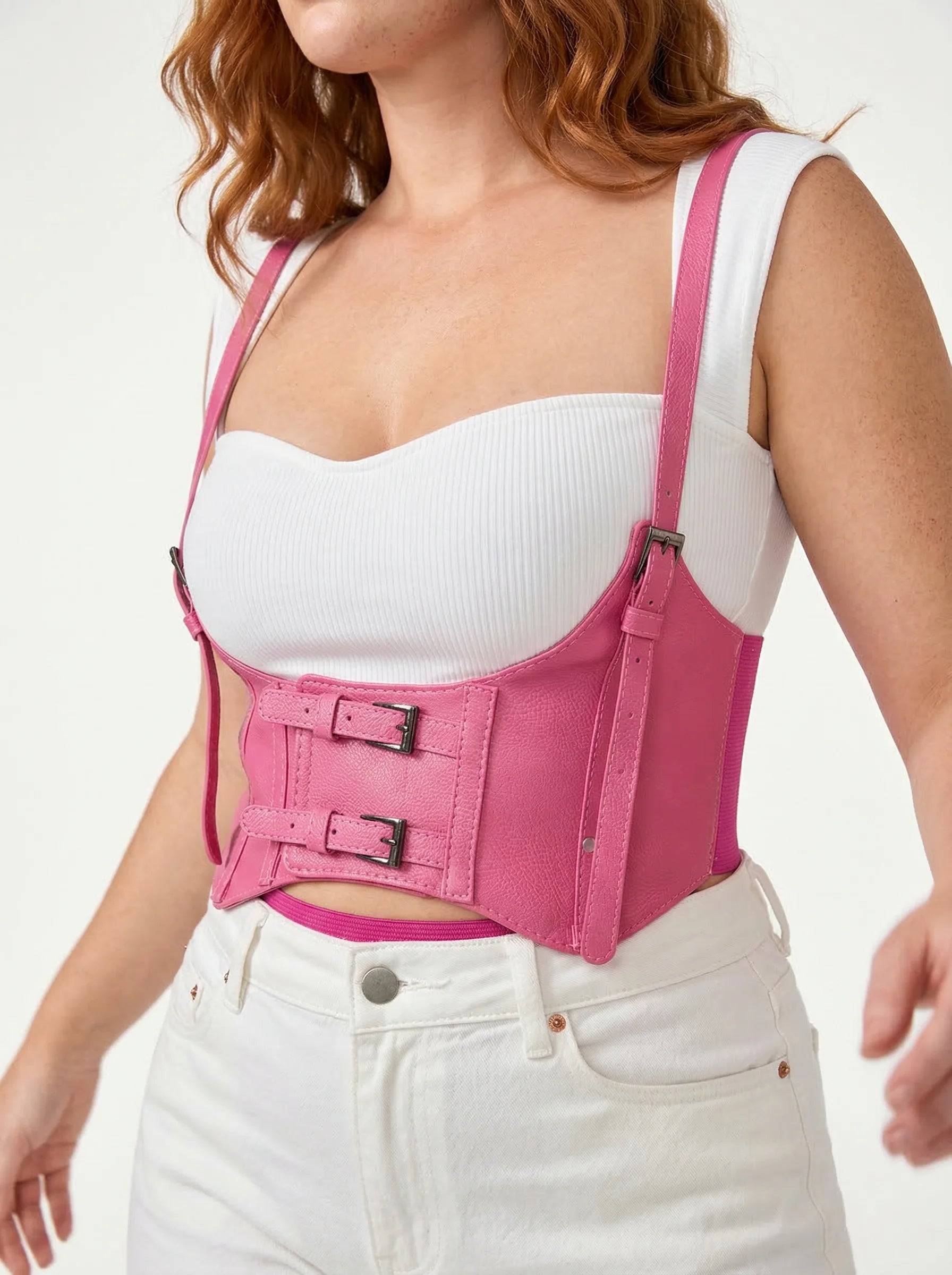 Ceinture Corset Rose à Bretelles - Vue mouvement (plus-size)