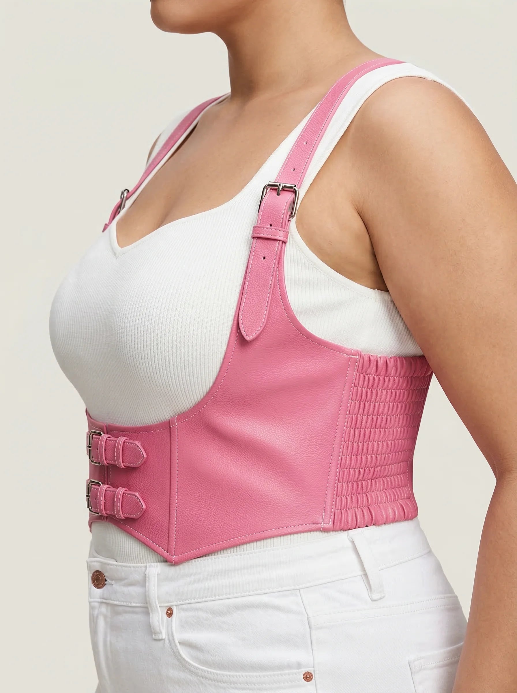 Ceinture Corset Rose à Bretelles - Vue profil (plus-size)