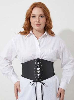 Ceinture Corset Simili Cuir Noir - Vue principale (plus-size)