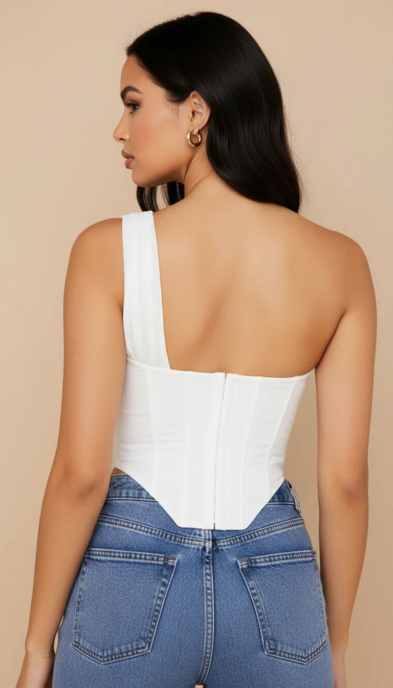 Corselet Blanc Drapé Asymétrique - Vue dos