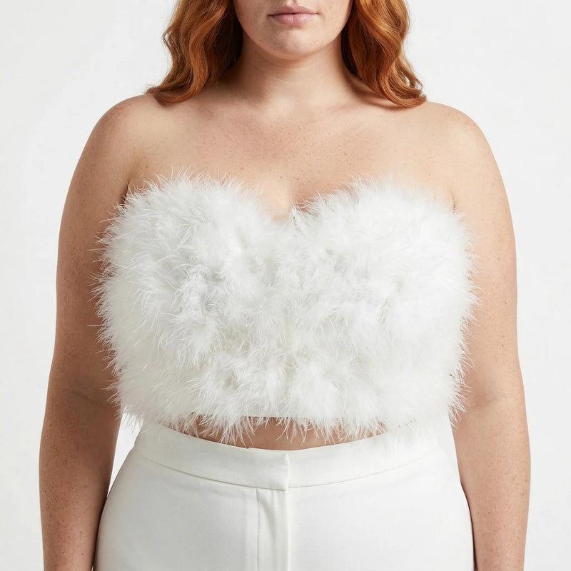 Corset à Plumes Blanc - Vue face (plus-size)