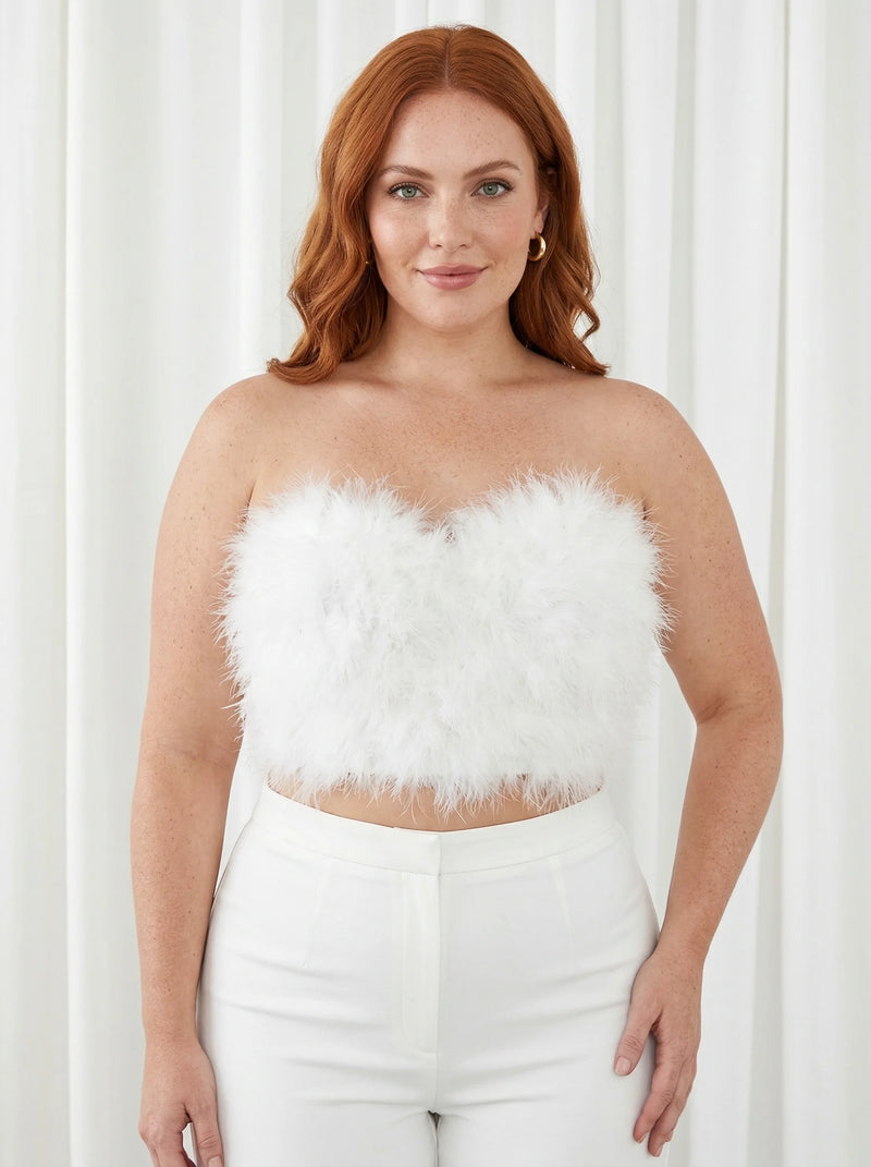 Corset à Plumes Blanc - Vue principale (plus-size)