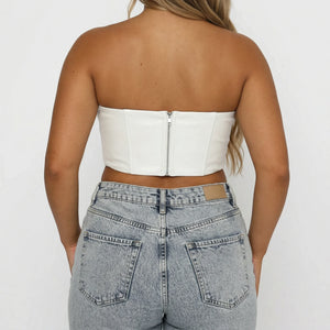 Corset Blanc en Cuir Sexy - Vue dos (plus-size)