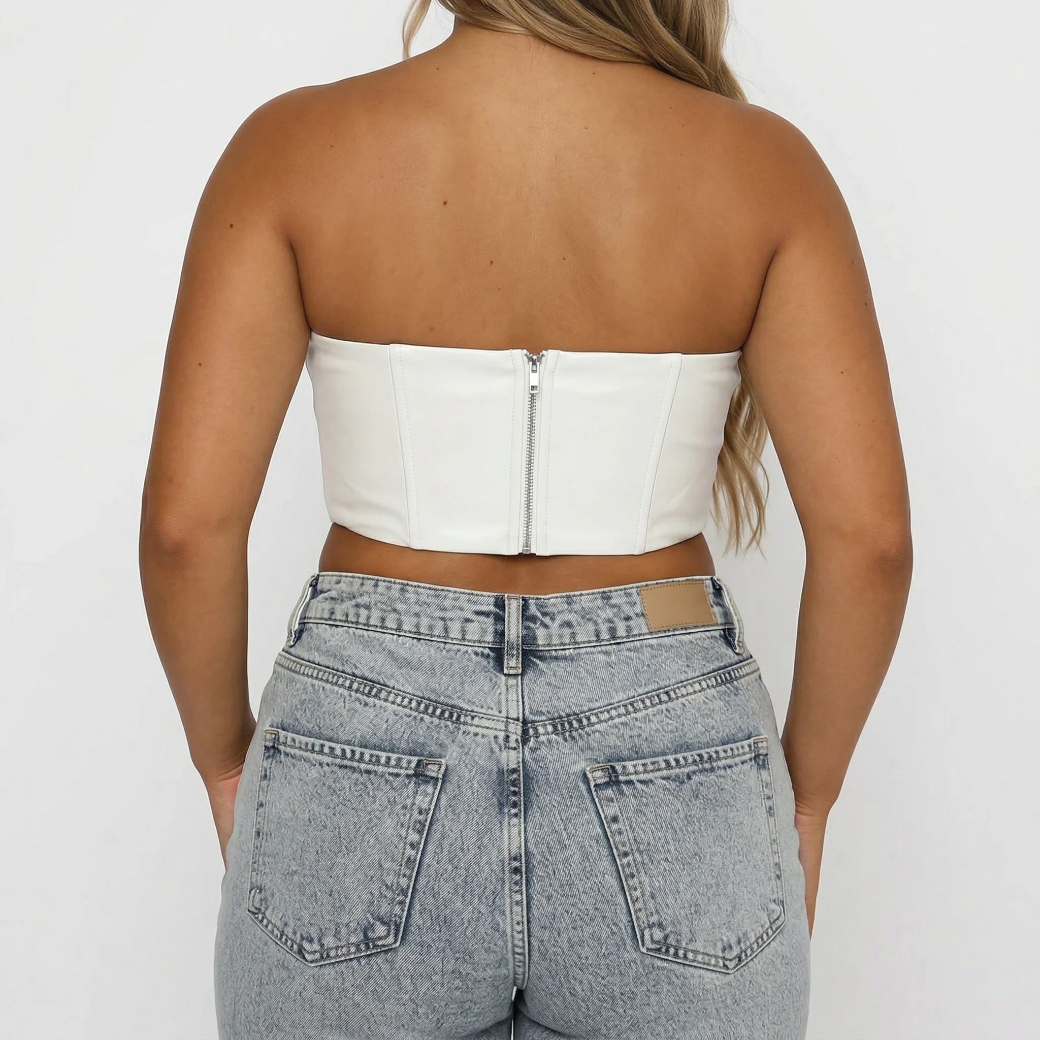 Corset Blanc en Cuir Sexy - Vue dos (plus-size)