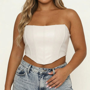 Corset Blanc en Cuir Sexy - Vue face (plus-size)