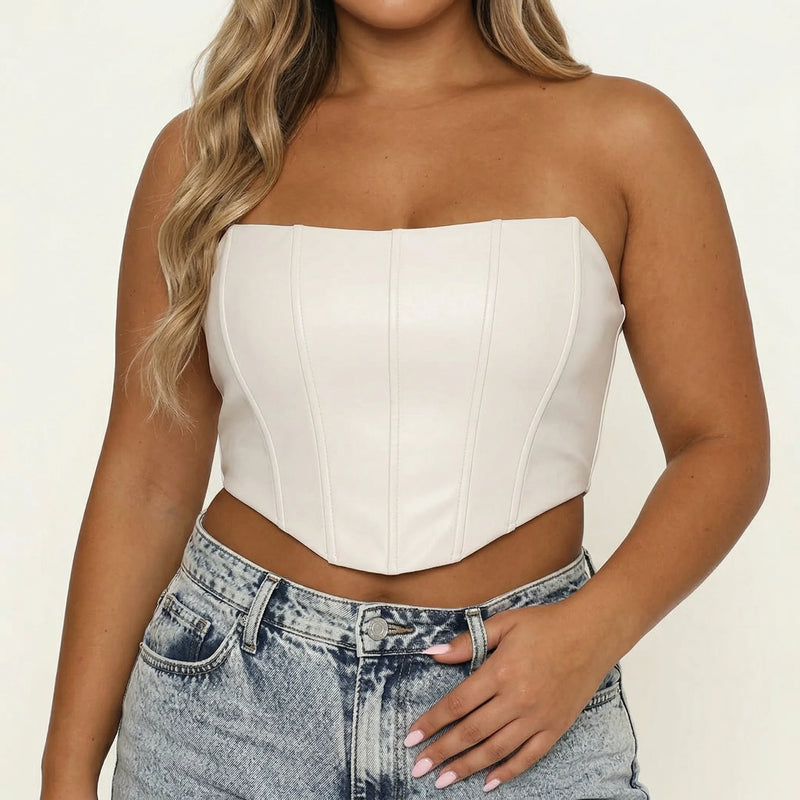 Corset Blanc en Cuir Sexy - Vue face (plus-size)