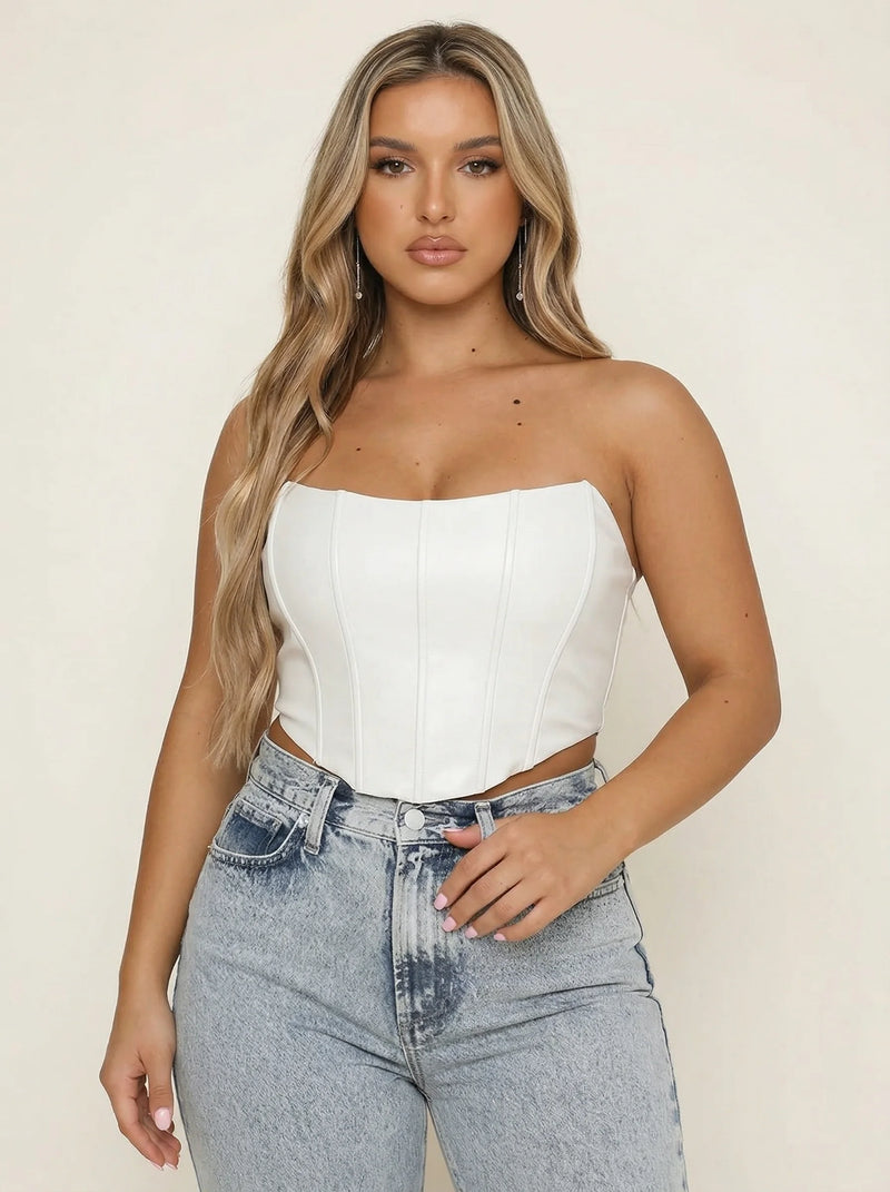 Corset Blanc en Cuir Sexy - Vue principale (plus-size)