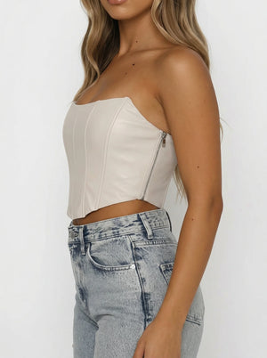 Corset Blanc en Cuir Sexy - Vue profil (plus-size)