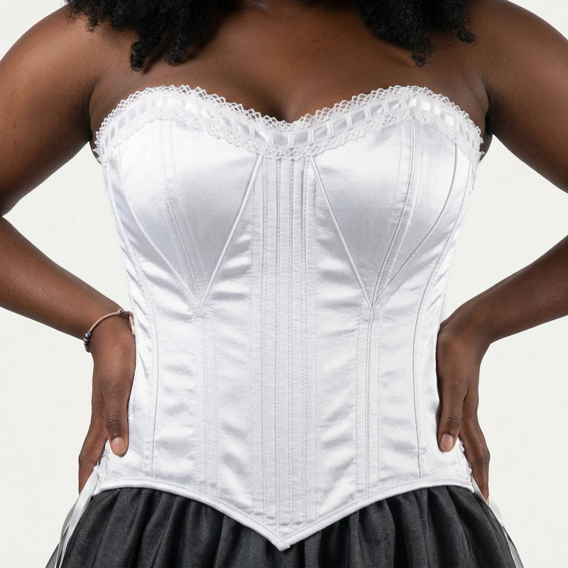Corset Blanc Satin - Vue face (curvy)