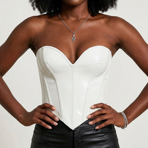 Corset Blanc Simili Cuir - Vue face (curvy)