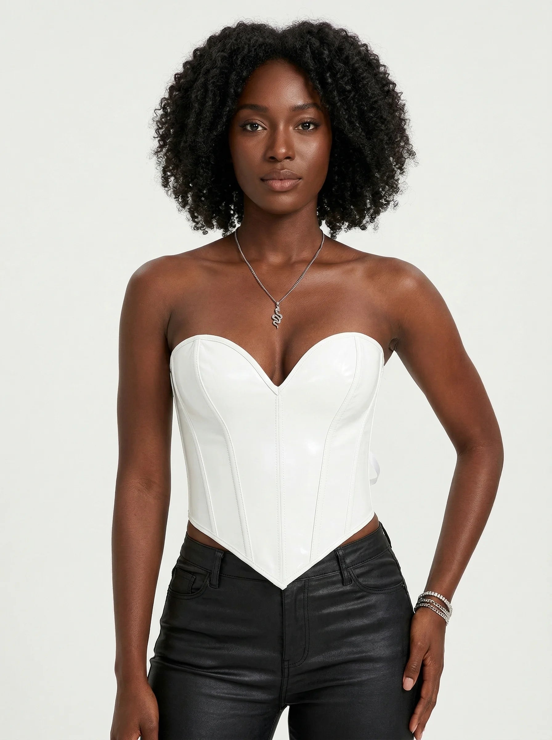 Corset Blanc Simili Cuir - Vue principale (curvy)