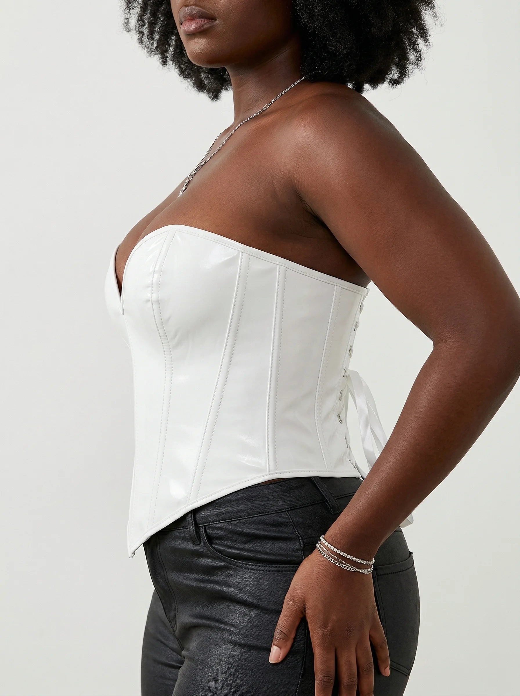 Corset Blanc Simili Cuir - Vue profil (curvy)