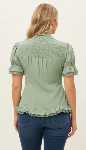 Corset Blouse Manches Bouffantes Vert Sauge - Vue dos