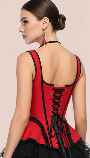 Corset Bretelles Rouge Laçage - Vue dos